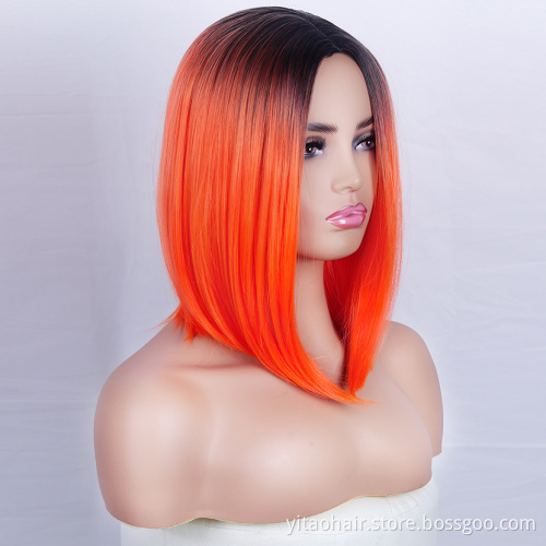 FZY Wholesale price high quality synthetic fibre  wig cosplay  ombre orange short bob synthetic hair wig vendor